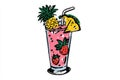 Pink Strawberry Pineapple Cocktail Illustration Royalty Free Stock Photo