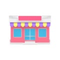 Pink street awning storefront local shop building exterior realistic 3d icon vector illustration