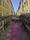 Pink street in Lisbon, Portugal