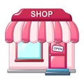 Pink street shop icon, cartoon style