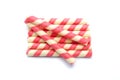 Pink stripe wafer rolls isolated on white background