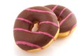 Pink striped donuts with chocolat