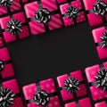 Pink striped and polka dot gift boxes with black bow Royalty Free Stock Photo