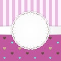 Pink stripped greeting card template with hearts