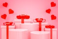 Pink studio and empty 3 step cylinder podium with gift box background, valentine concept