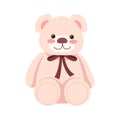 Pink stuffed bear semi flat RGB color vector illustration