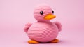 Pink Crocheted Duck Toy On Pink Background Royalty Free Stock Photo