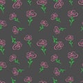 doodle illustration of pink stylized roses seamless pattern