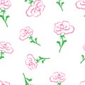 doodle pink stylized roses seamless pattern