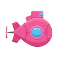 Pink submarine with periscope isolated on white background. Underwater ship, bathyscaphe floating under sea water