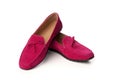 Pink suede woman`s moccasins shoes