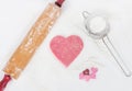 Pink Sugar Cookie Dough Heart with Rolling Pin and Sieve