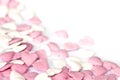 Pink sugar hearts on white