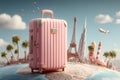 A pink suitcase sits on the world ready for travel adventure Royalty Free Stock Photo