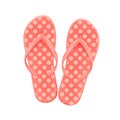 Pink summer beach flip-flops with polka dots, on a white background, shoes for the pool and beach, vector Royalty Free Stock Photo