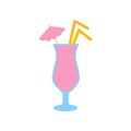 Pink summer cocktail. Refreshing sweet cocktail, summer vacation, simple vector illustration - icon, symbol or sign