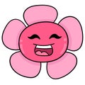 Pink sunflower head with a happy smiling face. doodle icon drawing Royalty Free Stock Photo