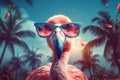 pink flamingo feather hipster animal bird summer party tropical sunglasses. Generative AI. Royalty Free Stock Photo