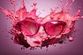 Pink sunglasses and splashes. Summer and energy. Fluid creative concept. generative AI