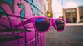 Pink sunglasses urban wall graffiti reflection Royalty Free Stock Photo