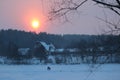 Pink Sunrise Over Frozen Lake. Royalty Free Stock Photo