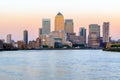 Pink sunset at Canary Wharf in London Royalty Free Stock Photo