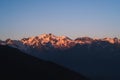 Pink sunset in the Caucasus mountains in Georgia Royalty Free Stock Photo