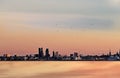 pink Sunset city Tallinn old town panorama view from Baltic sea sunset evening nature European  city  background travel to Estonia Royalty Free Stock Photo