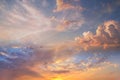 pink sunset fluffy white clouds on  blue sky background Royalty Free Stock Photo