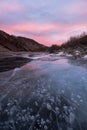 Pink sunset hues and ice bubbles Royalty Free Stock Photo