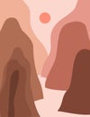 Pink sunset mountain landscape. Modern boho decor wallpaper