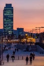 Pink sunset at Nova Icaria beach in Barcelona`s Olympic Village