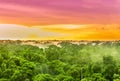 Pink sunset over the Amazon rain forest in Brazil