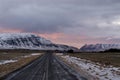 Pink sunset over Icelandic Road