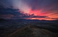 Pink sunset over Koktebel. Crimea