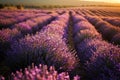 Pink sunset over lavender field Royalty Free Stock Photo