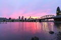 Pink Sunset over Portland Oregon Skyline Royalty Free Stock Photo