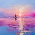 Fuchsia Impressionism Seascape Abstract Oil Painting At Sunrise