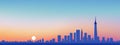 Pink sunset sky over city silhouette vector cityscape illustration Royalty Free Stock Photo