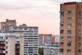 Pink sunset sky over residential quarter in city Royalty Free Stock Photo