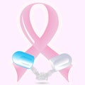 Pink Support Ribbon with a pill. vector Royalty Free Stock Photo