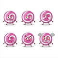 Pink sweet candy cartoon character with various angry expressions