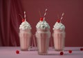 pink sweet retro beverage milkshake cream ice cocktail glass drink. Generative AI.