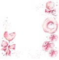 Pink sweet set. Hand drawn watercolor illustration