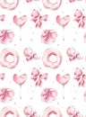 Pink sweet set. Seamless pattern. Hand drawn watercolor illustration