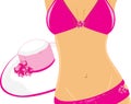 Pink swimming suit and beach hat Royalty Free Stock Photo