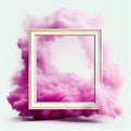 Pink swirling smoke square frame isolated on white background.