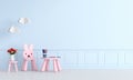 Pink table and chair in child room for mockup, 3D rendering Royalty Free Stock Photo