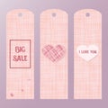 Pink tag for big sales with a heart. Label the price of goods pink colors.