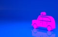 Pink Taxi car icon isolated on blue background. Minimalism concept. 3d illustration. 3D render
